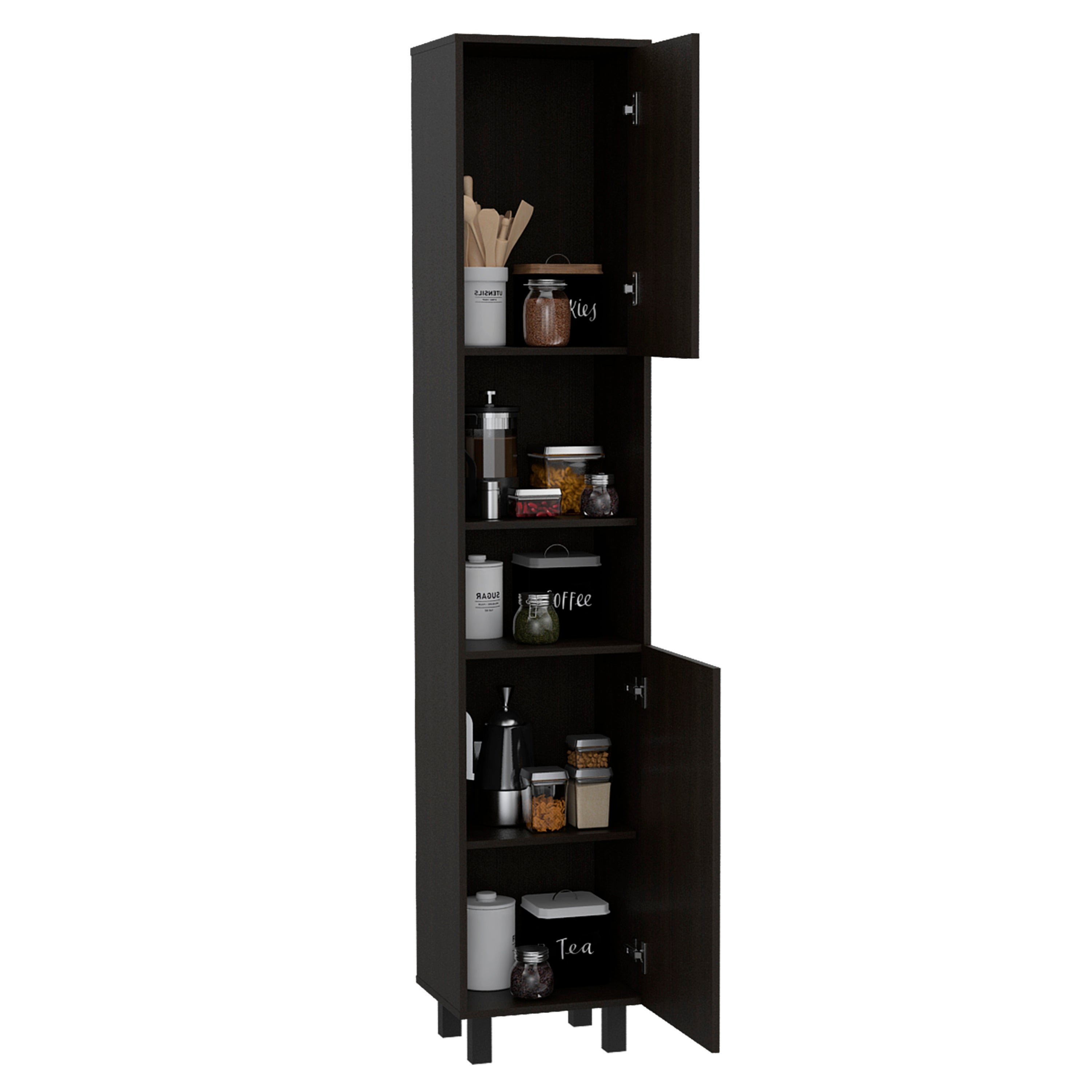 Hobart Pantry, Four Legs, Three Interior Shelves, Two Shelves, Two Cabinets -Black | Premium Home Decor - Grand Goldman