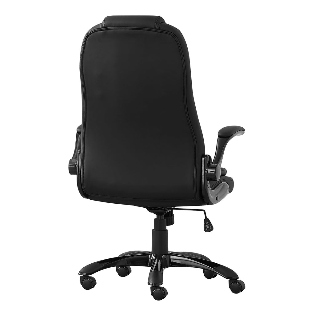Contemporary Office Chair, Adjustable Height, Swivel, Ergonomic with Armrests, Black Leather-Look Finish, Black Metal Frame, 
