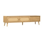 Boho TV Stand for TVs up to 80'', Modern Farmhouse Media Console with Solid Wood Legs, Natural Wood Finish, MDF Cabinet, 70.8''L x 15.7''W x 17.7''H - Grand Goldman Shop