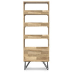 Hunter Tall Bookcase in Natural Finish with Black Metal Legs, Solid Mango Wood, 14D x 24W x 64H inches - Grand Goldman