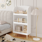 Kids Bookshelf 3-Tier White Book Organizer with Toy Storage, MDF and Pine Wood Legs - Grand Goldman