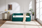 Twin Size Upholstered Daybed with Trundle,USB Port ,Side Pockets,Velvet Daybed with Button on Back and Piping on Waved Shape Arms for Bedroom Guest Room - Grand Goldman Shop
