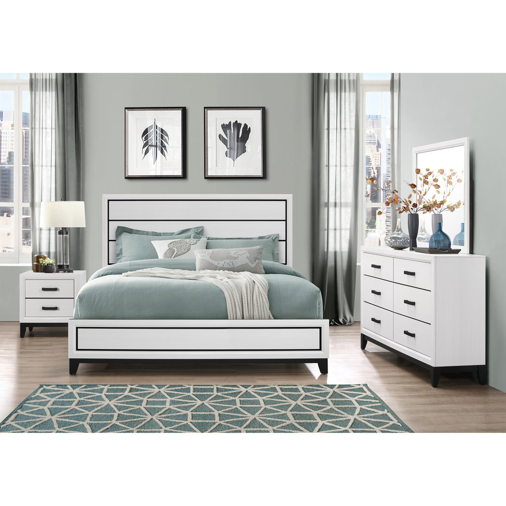 MIRAGE White 5PC King Bedroom Set with Rubber Wood and Slats - Grand Goldman Shop