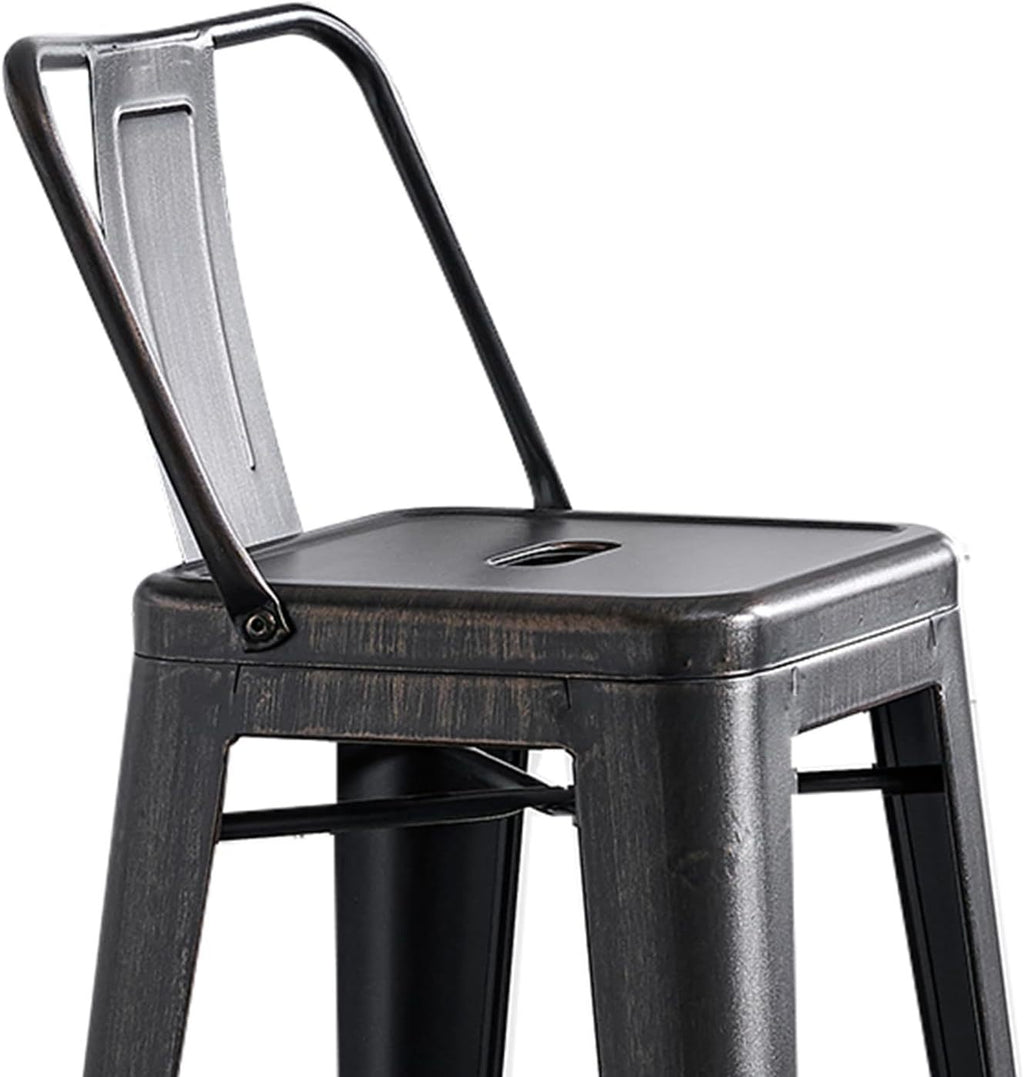 Modern Light Weight Industrial Contemporary Rustic Vintage Costal Metal Barstools with Bucket Back and 4 Leg Design, Seat Bar