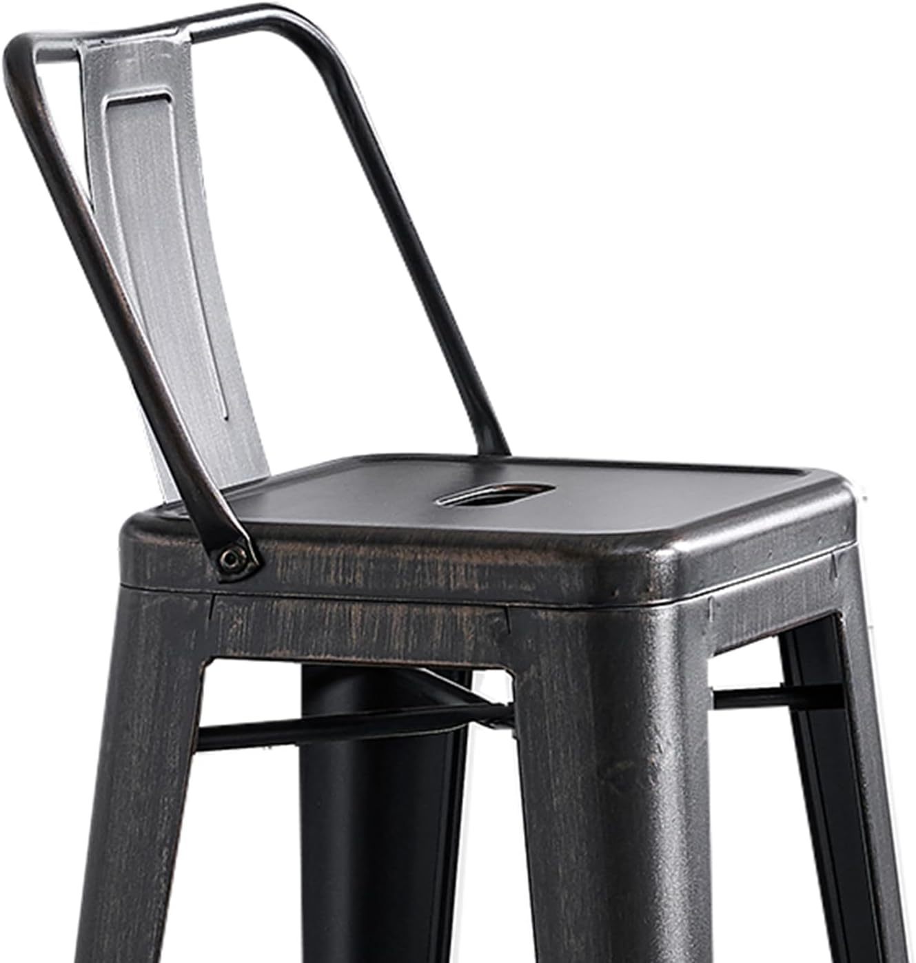 Modern Light Weight Industrial Contemporary Rustic Vintage Costal Metal Barstools with Bucket Back and 4 Leg Design, Seat Bar