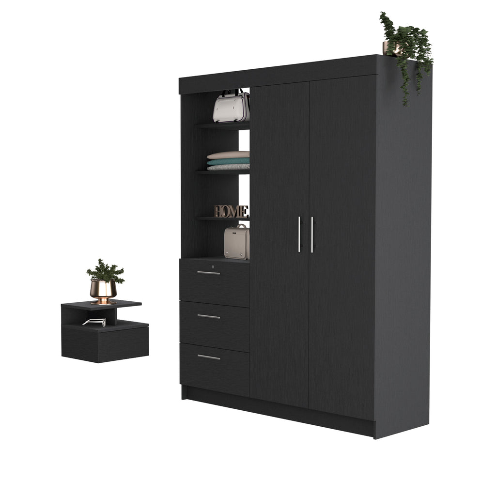 Kenya 2 Piece Bedroom Set, Armoire + Nightstand, Black - Grand Goldman Shop