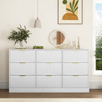 White 9 Drawer Dresser, 63' Large Deep Chest of Drawers, Wooden Dresser Storage Cabinet with 9 Drawers for Bedroom, Long Dressers for Living Room, Hallway, Drawer panel with wavy patterns - Grand Goldman Shop
