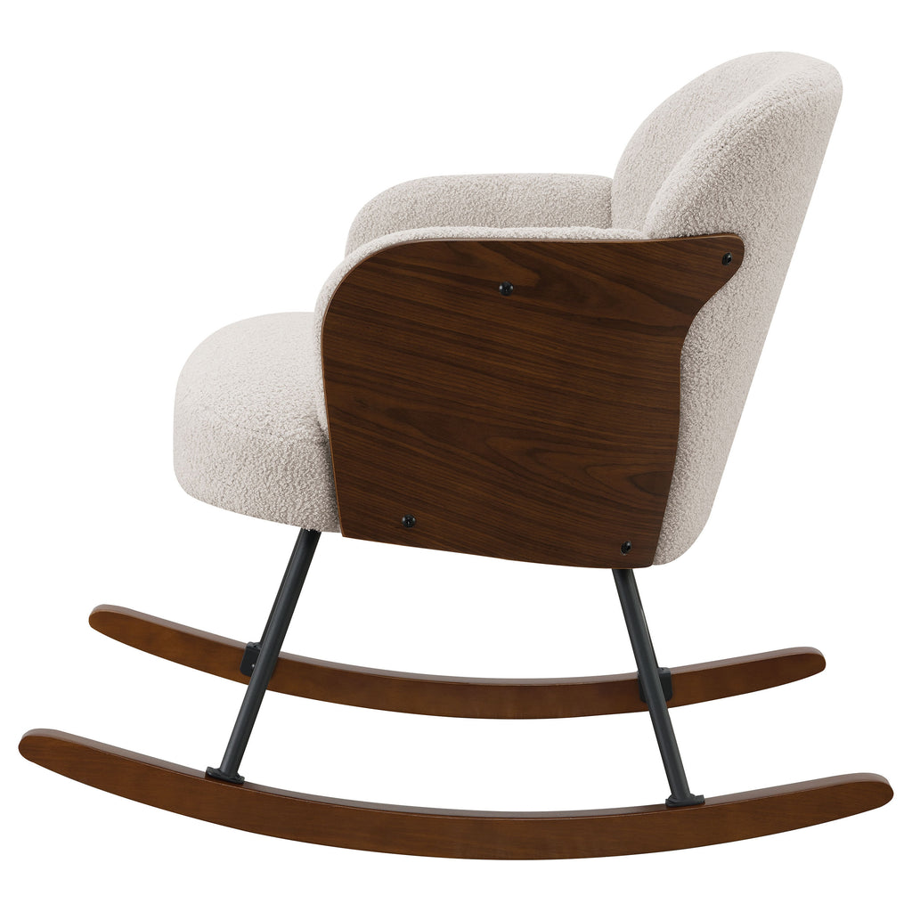 Valera Beige Boucle Upholstered Mid Back Rocking Chair with Walnut-Finished Frame and Wooden Rockers - Grand Goldman Shop