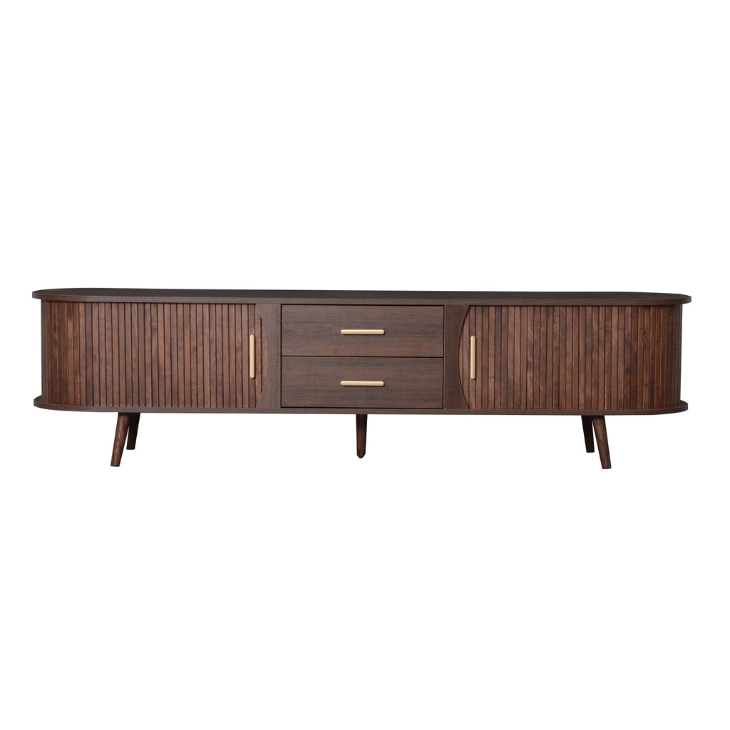 Mid-Century Modern TV Stand for 80' TV, Entertainment Center with Storage in Dark Brown, Solid Wood and MDF Construction, 70.8' L x 15.5' W x 18.1' H - Grand Goldman Shop