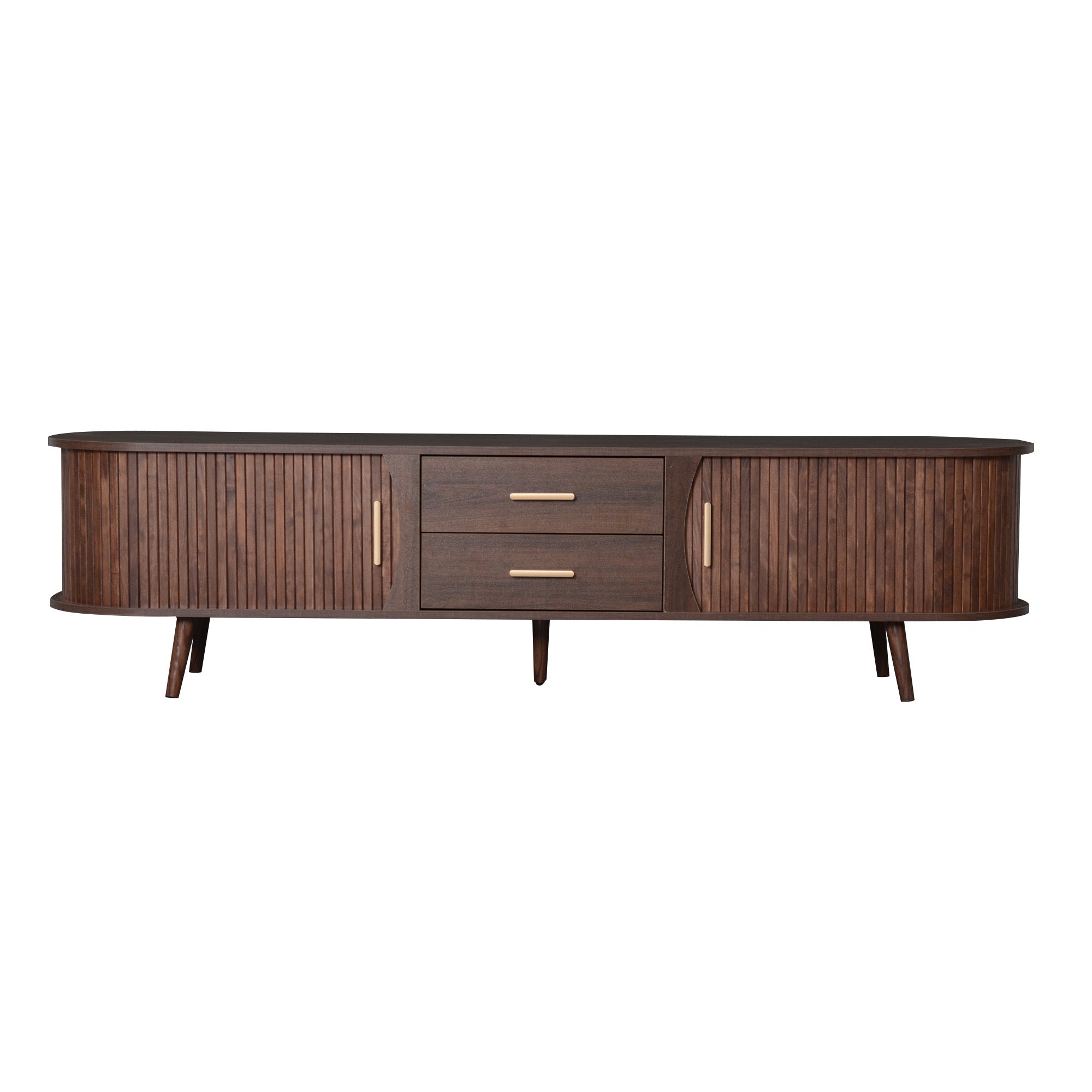 Mid-Century Modern TV Stand for 80' TV, Entertainment Center with Storage in Dark Brown, Solid Wood and MDF Construction, 70.8' L x 15.5' W x 18.1' H - Grand Goldman Shop