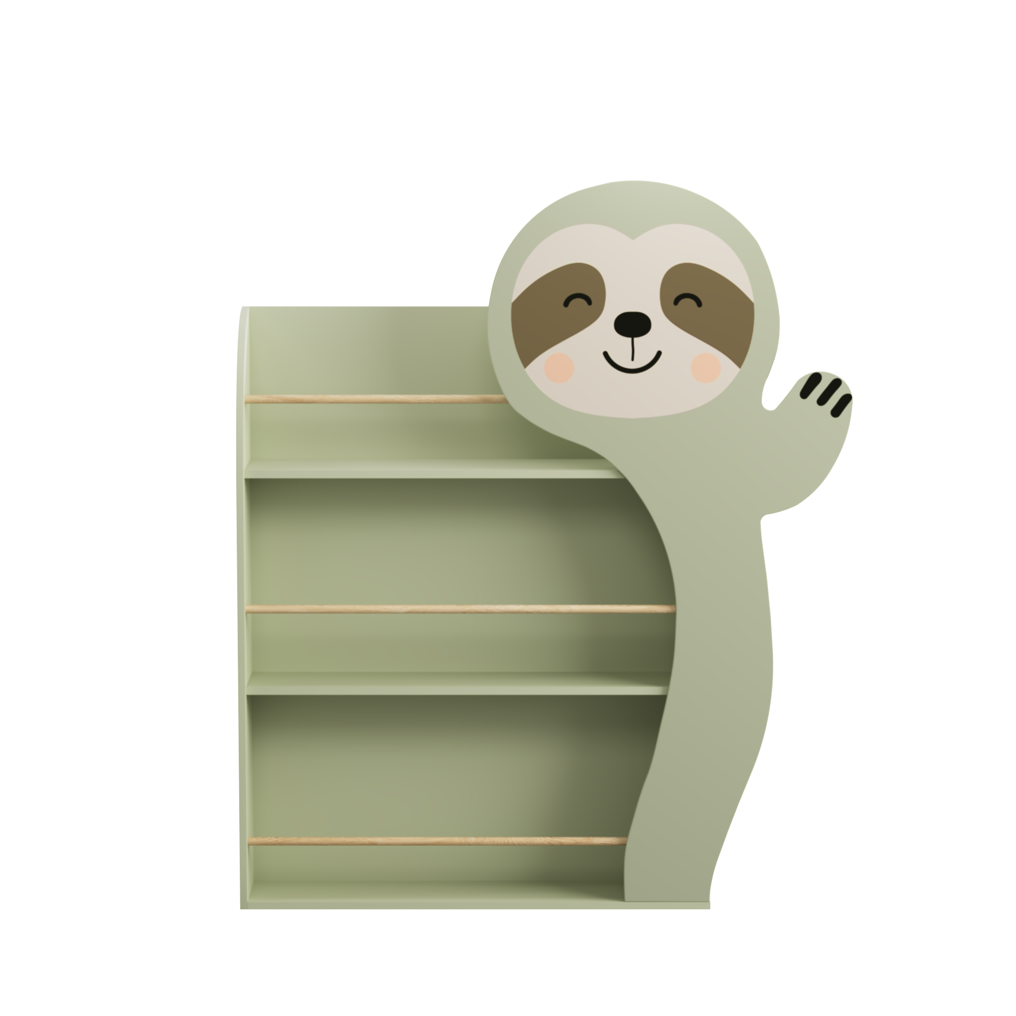 Sloth Kids Bookshelf, Front-Facing Toddler Book Display Rack with 3 Tiers, Cute Animal Design, Wooden Nursery Bookshelf for P