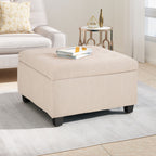 ISABELLA Ottoman Storage Solution in Wheat Fabric with Birch Legs - Grand Goldman Shop