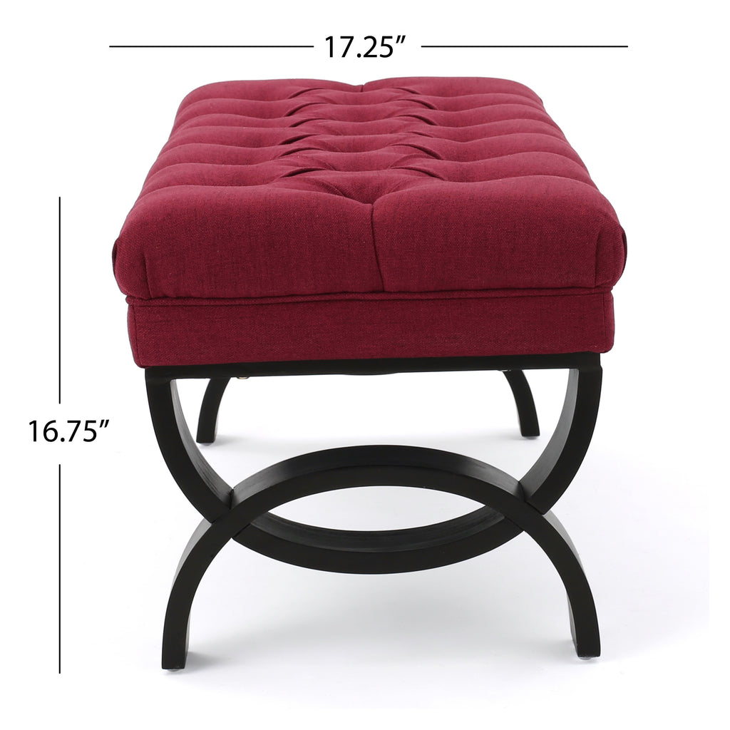 HILTON Ottoman Bench with Button Tufting and Half-Circle Legs in Red Fabric - Grand Goldman Shop