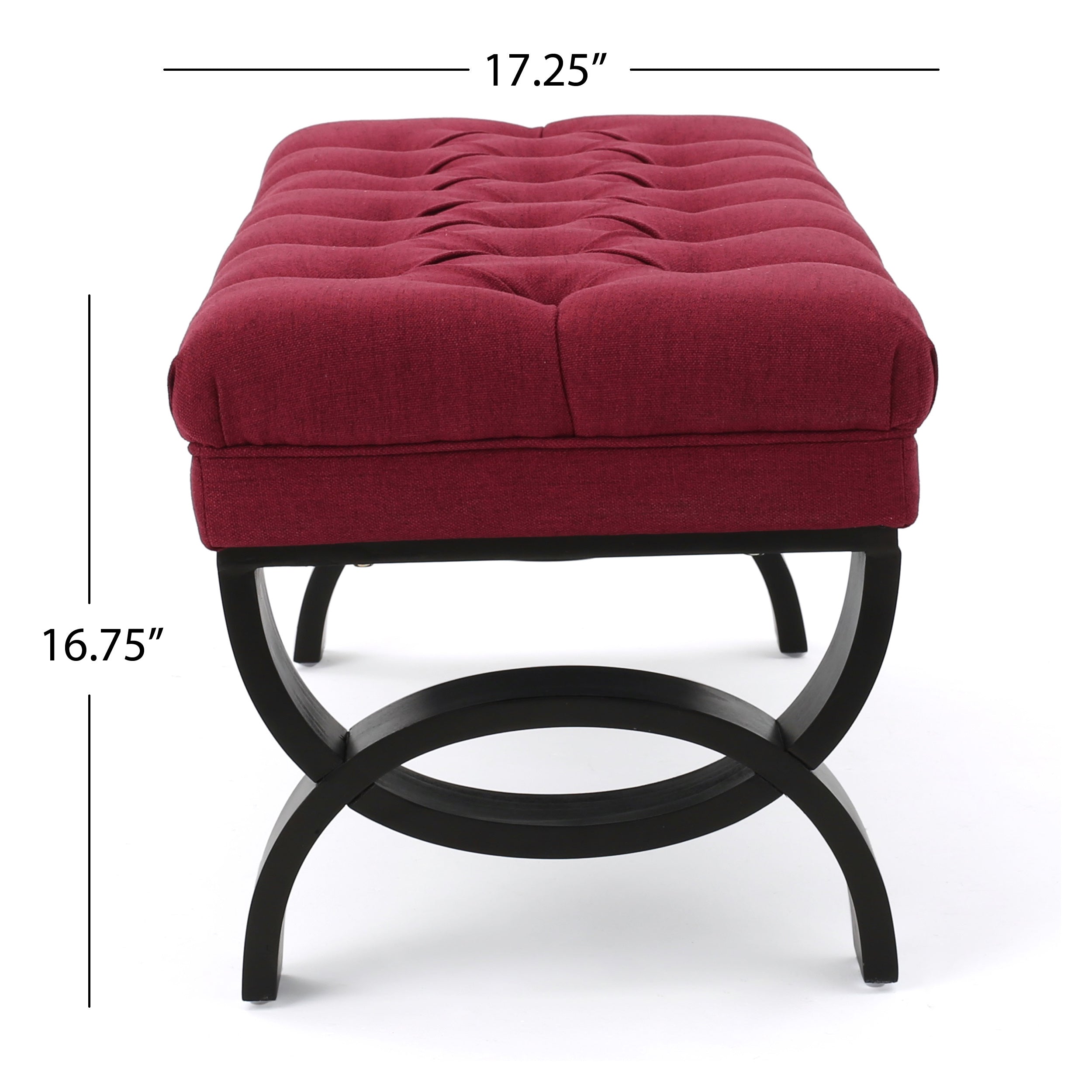 HILTON Ottoman Bench with Button Tufting and Half-Circle Legs in Red Fabric - Grand Goldman Shop