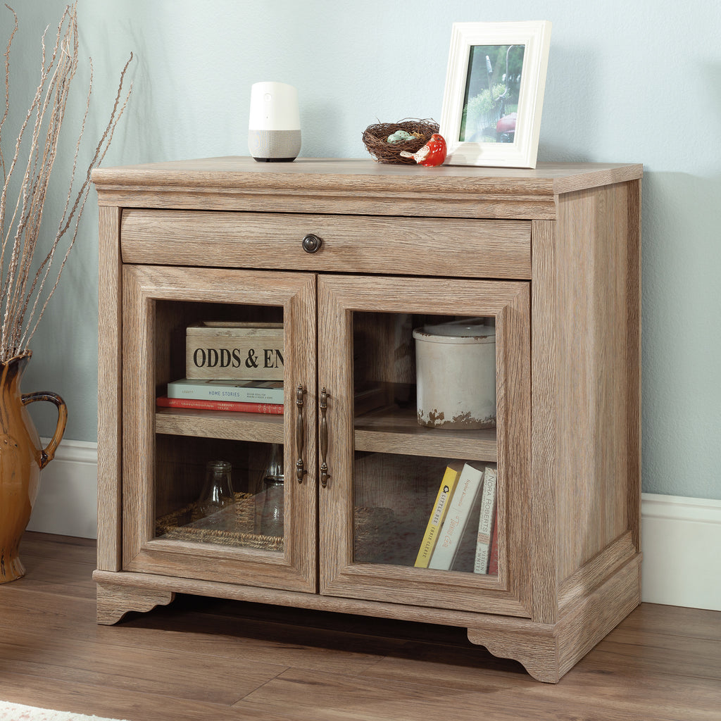 Library Base with 2 Glass Doors and Spacious Drawer, Brown finish | Premium Home Decor - Grand Goldman