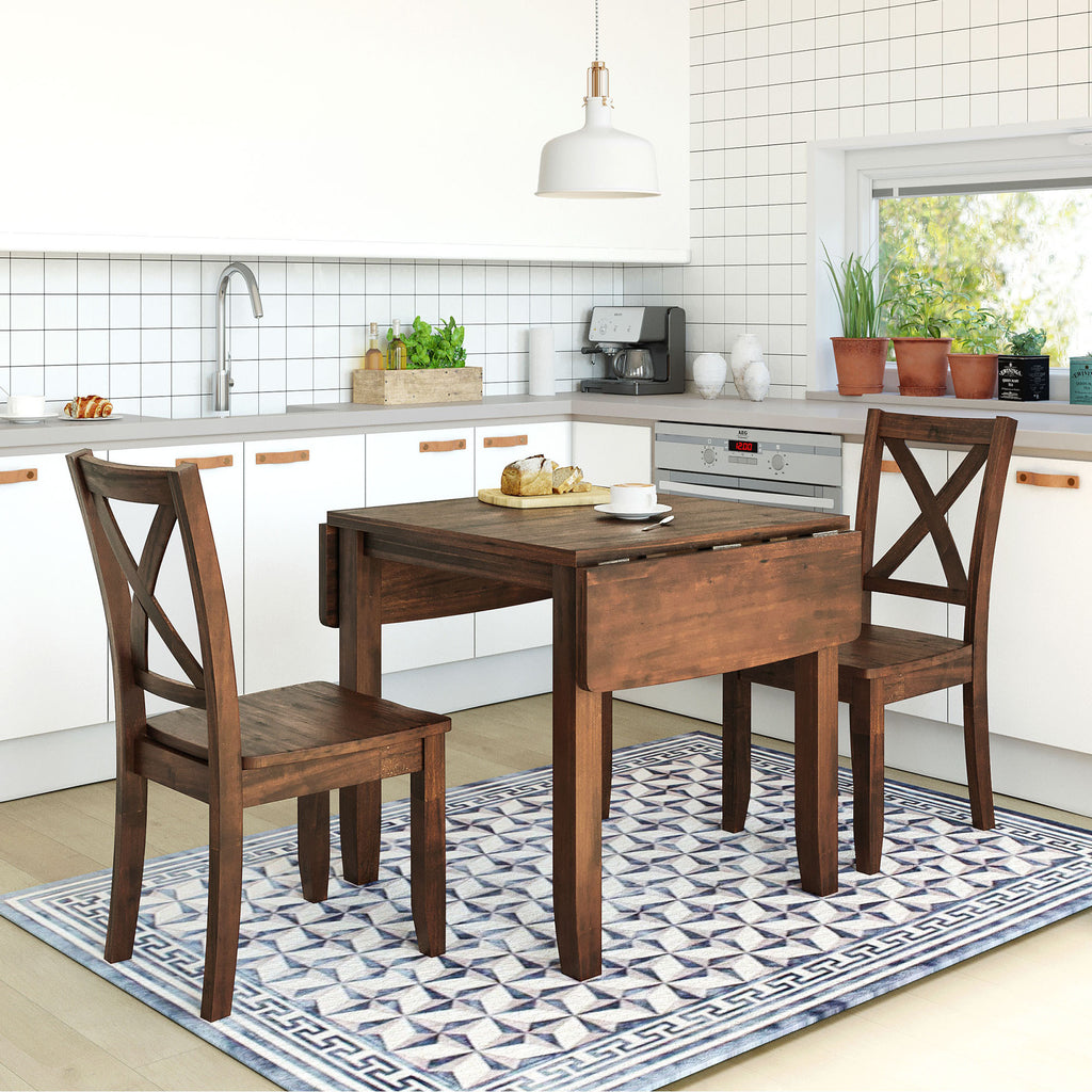 TOPMAX 3-Piece Wood Drop Leaf Breakfast Nook Dining Table Set with 2 X-back Chairs for Small Places, Walnut(old sku:SP0000164AAD) - Grand Goldman Shop