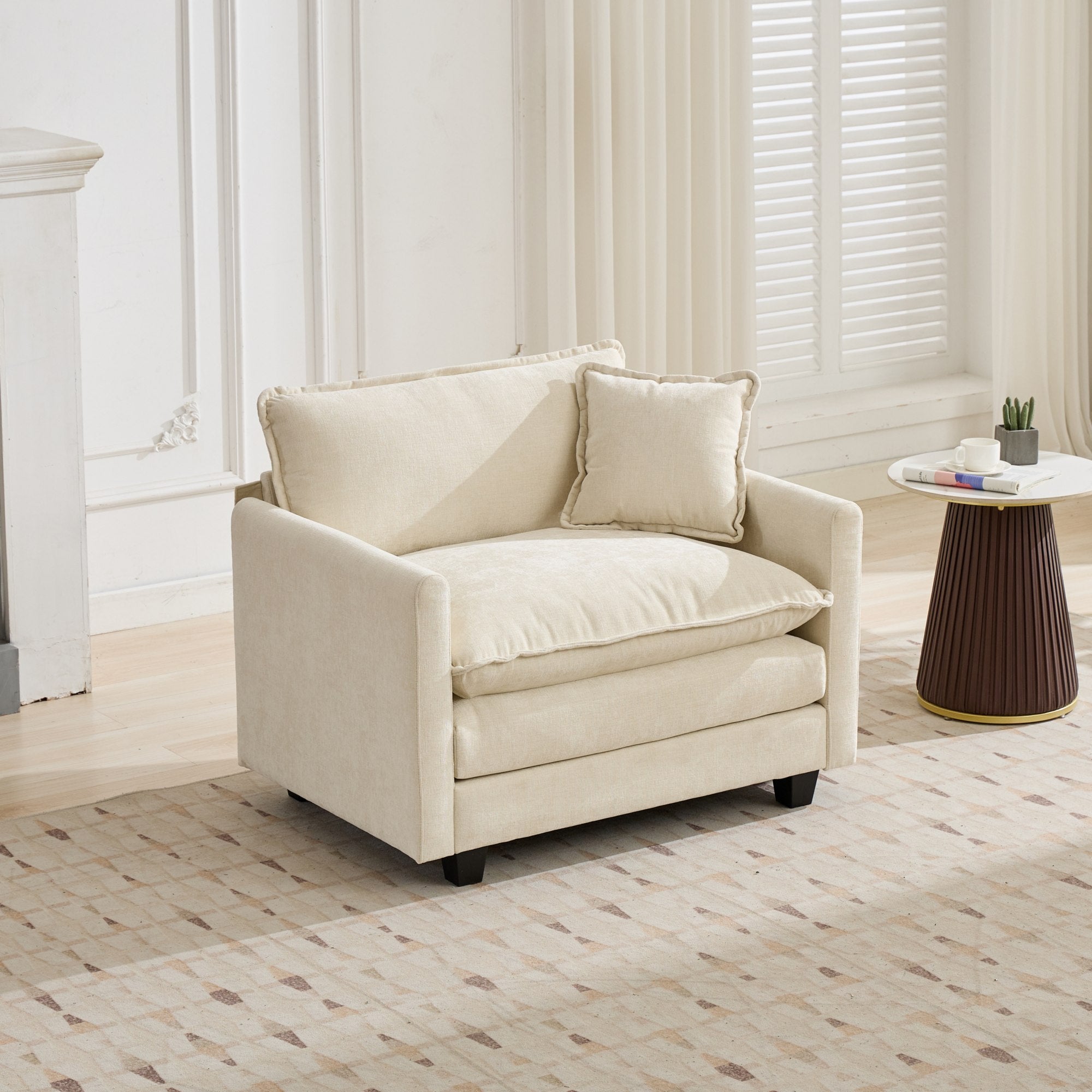 Cloud Sofa one Seat (Armrests are not included), Modern Sectional Couch, for Living Room Bedroom and Apartment, Comfy Double Layer Upholstered Seat Cushion, Breathable Chenille Fabric, Beige - Grand Goldman Shop