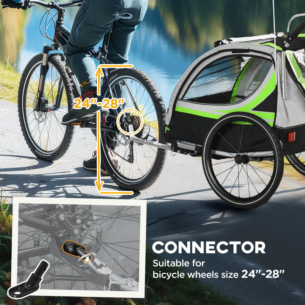 Aosom 3-in-1 Walk/Jog/Ride Child Baby Bike Trailer for Kids 2 Seater, High-Visibility Bike Stroller for Toddler Wagon, Weathe