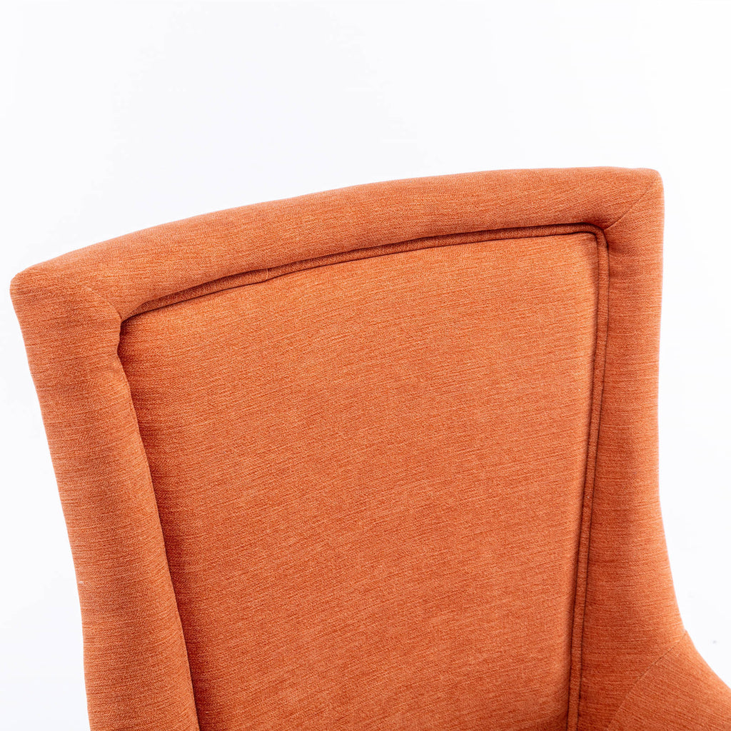 A&A Furniture,Ultra Side Dining Chair，Thickened fabric chairs with neutrally toned solid wood legs， Bronze nail head，Set of 2，Orange - Grand Goldman Shop