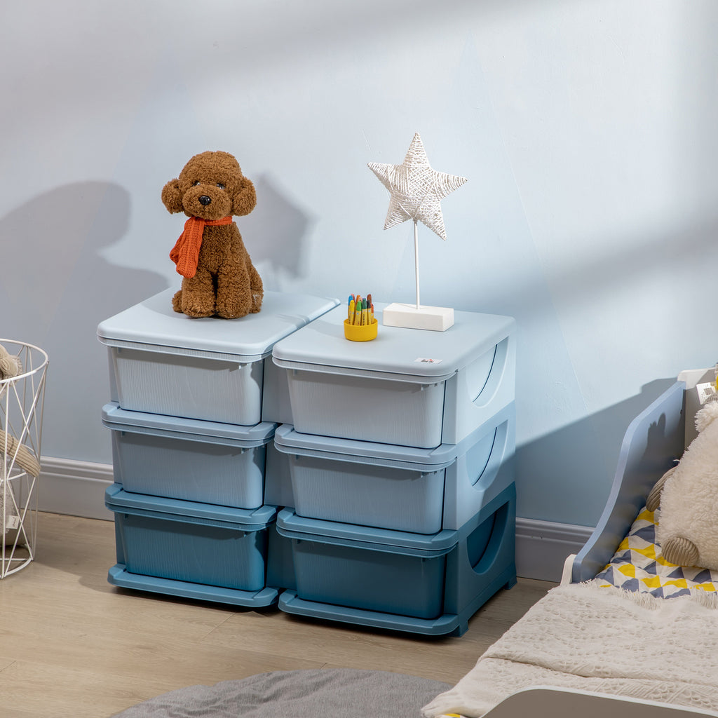 Qaba 3 Tier Kids Storage Unit, 6 Drawer Chest Toy Organizer Plastic Bins for Kids Bedroom Nursery Kindergarten Living Room fo
