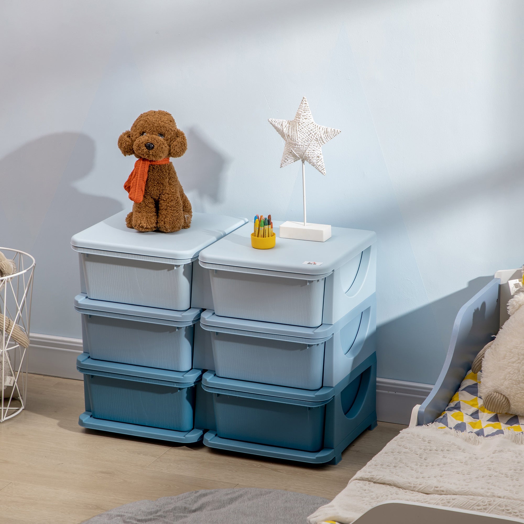 Qaba 3 Tier Kids Storage Unit, 6 Drawer Chest Toy Organizer Plastic Bins for Kids Bedroom Nursery Kindergarten Living Room fo