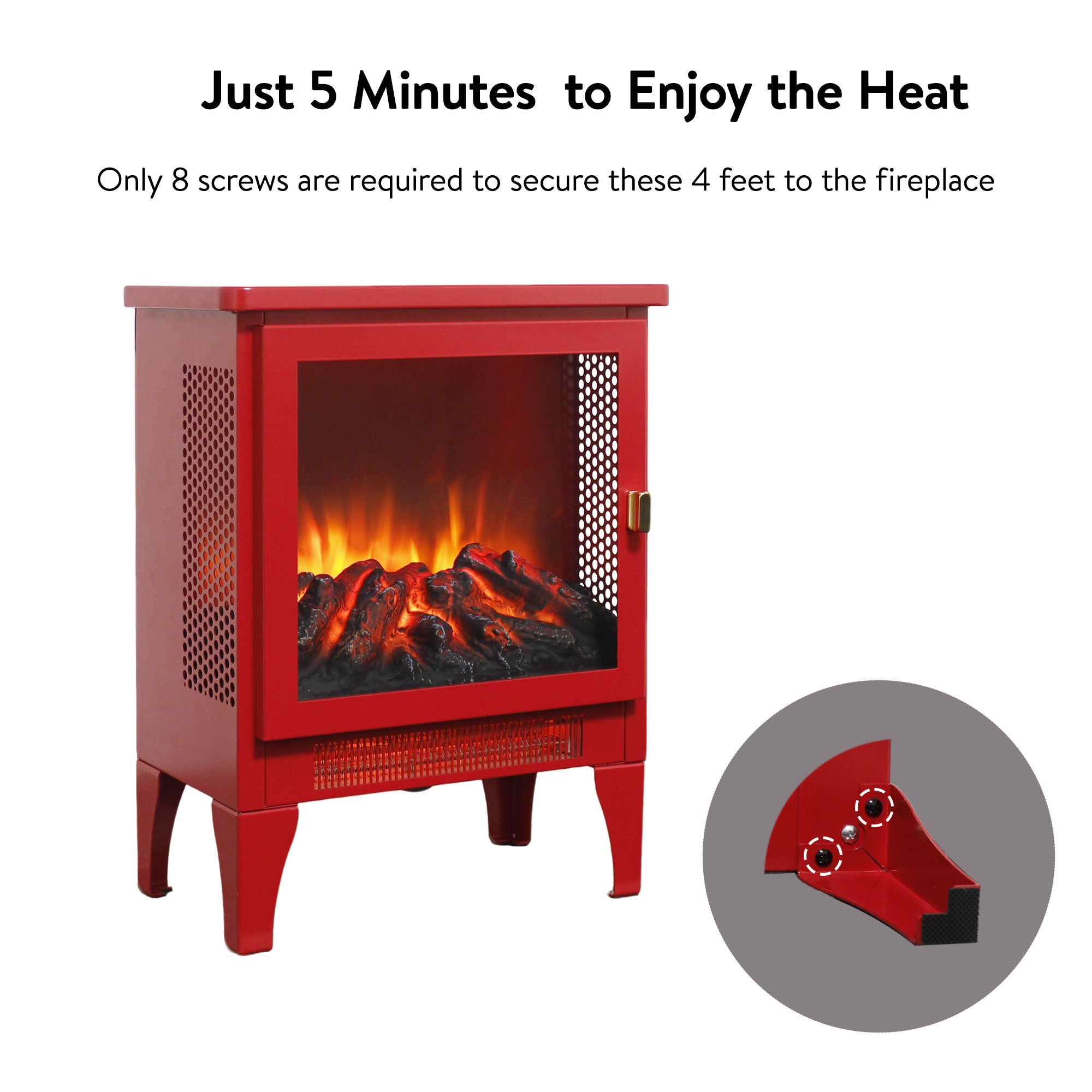 18 inch Freestanding Electric Fireplace Stove heater with 3D Flame effect,Classic Red - Grand Goldman Shop