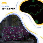 Qaba 2 in 1 Kids Sofa Chair, Toddler Couch with Glow in The Dark Cosmic Patten, Washable Cover, Fold Out Convertible Sofa to 