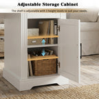White Farmhouse Office Desk with Storage Cabinet, Charging Station, Monitor Stand & Pegboard, 55' Computer Writing Desk with 