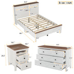 3-Pieces Bedroom Sets Queen Size  Farmhouse Platform Bed with Double Sliding Door Storage Headboard, Storage Nightstand and Dresser, White+Brown(Old SKU HL000092AAK) - Grand Goldman Shop