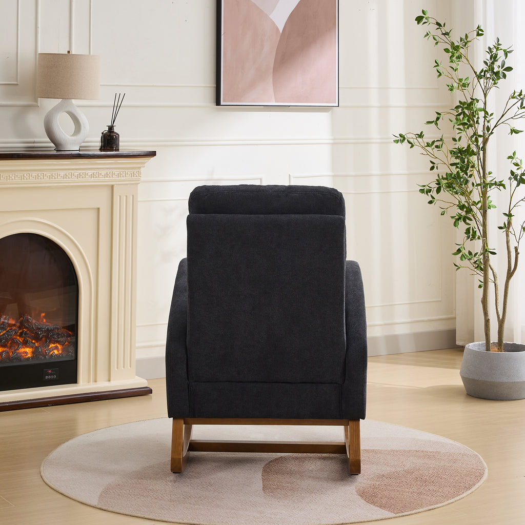 27.2'W Rocking Chair for Nursery, Polyester Glider Chair with High Back and Side Pocket, Rocking Accent Armchair with Rubber Wood Legs for Living Room/Bedroom.Black - Grand Goldman Shop