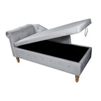 Grey Chaise Lounge Indoor, Velvet Lounge Chair for Bedroom with Storage & Pillow, Modern Upholstered Rolled Arm Chase Lounge for Sleeping with Nailhead Trim for Living Room Bedroom Office - Grand Goldman Shop
