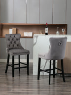 Contemporary Velvet Upholstered Barstools with Button Tufted Decoration and Wooden Legs, and Chrome Nailhead Trim, Leisure Style Bar Chairs,Bar stools, Set of 2 (Gray),SW1902GY - Grand Goldman Shop