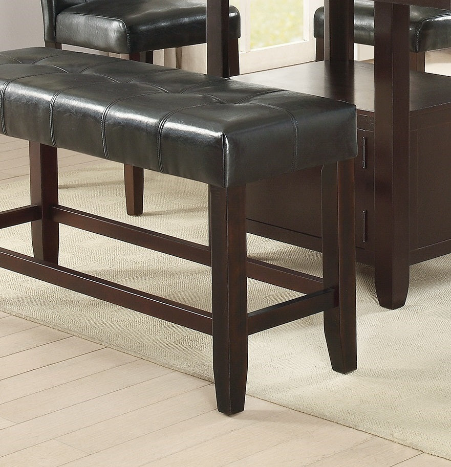 Counter Height 1pc Bench Dining Room Black Faux Leather Cushion Tufted Seat Wooden Base Comfort Seat Kitchen Dining - Grand Goldman Shop