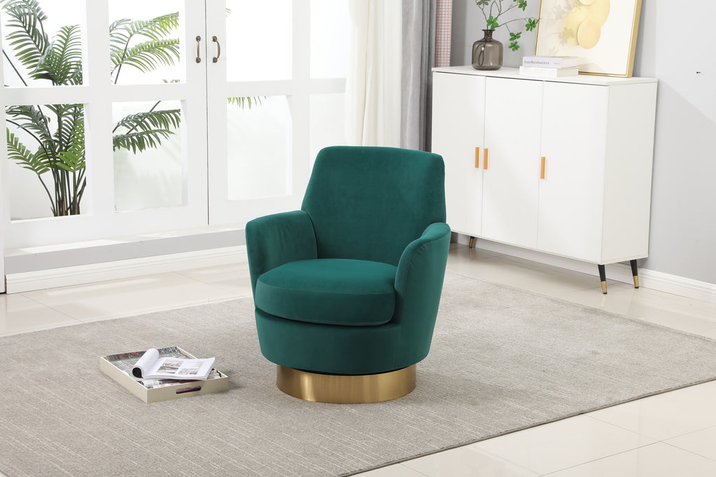 Velvet Swivel Barrel Chair, Swivel Accent Chairs Armchair for Living Room, Reading Chairs for Bedroom Comfy, Round Barrel Chairs with Gold Stainless Steel Base (Emerald) - Grand Goldman Shop