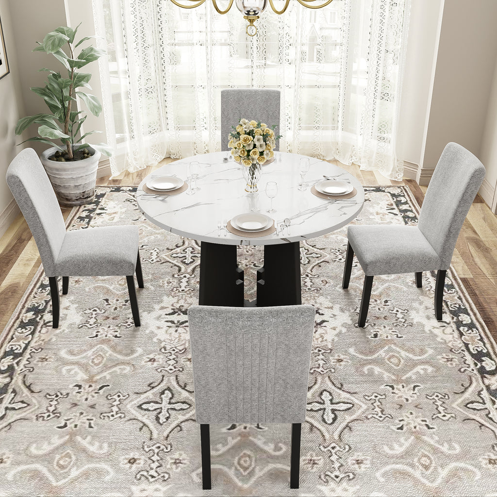 5-Piece Round Dining Table set, 43-Inch Modern Dining Table and 4 Upholstered Chairs for Dining Room, Kitchen Room, Living Room, Easy Assembly - Grand Goldman Shop