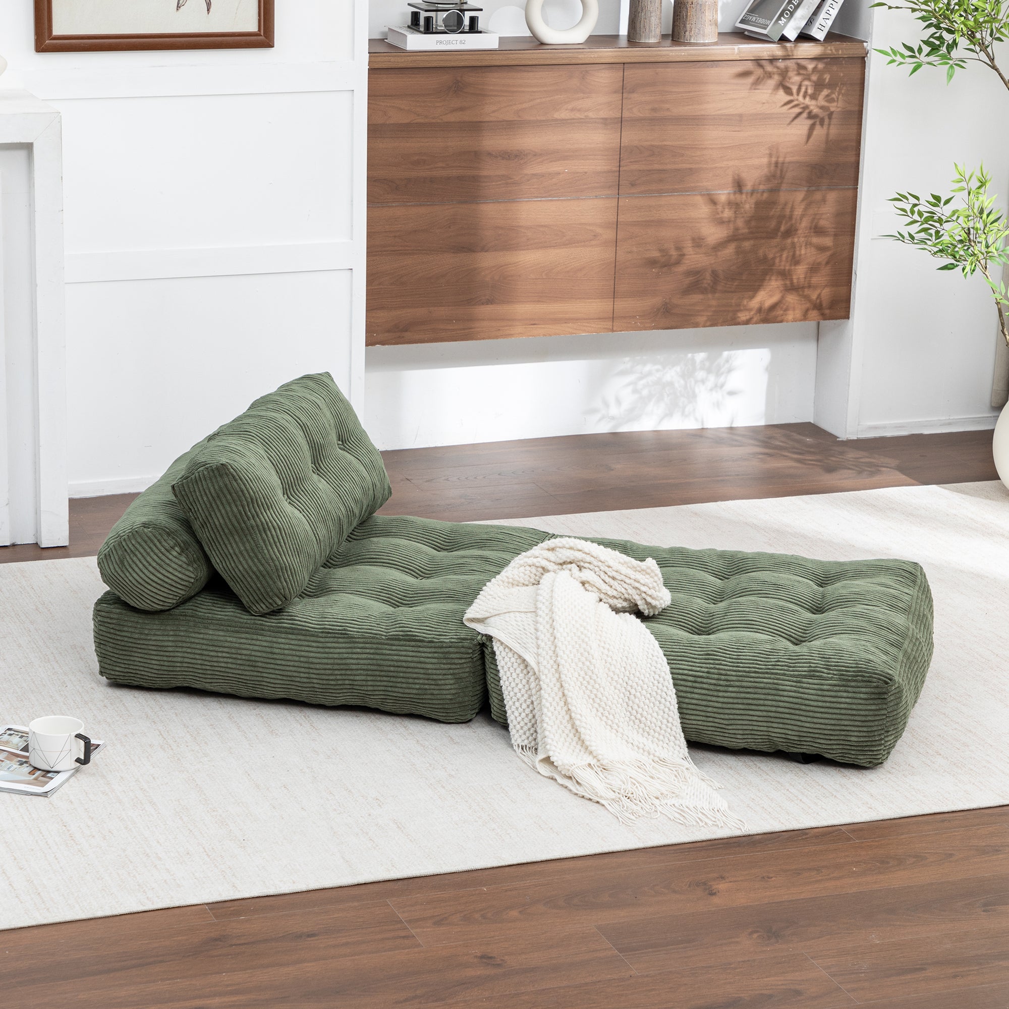 Folding Sofa Bed, Convertible Sleeper Chair with Pillow Foldable Mattress with Back Support, Portable Fold Out Chair Bed Comfy Floor Sofa Lounge for Living Room Bedroom, Green, Single - Grand Goldman Shop