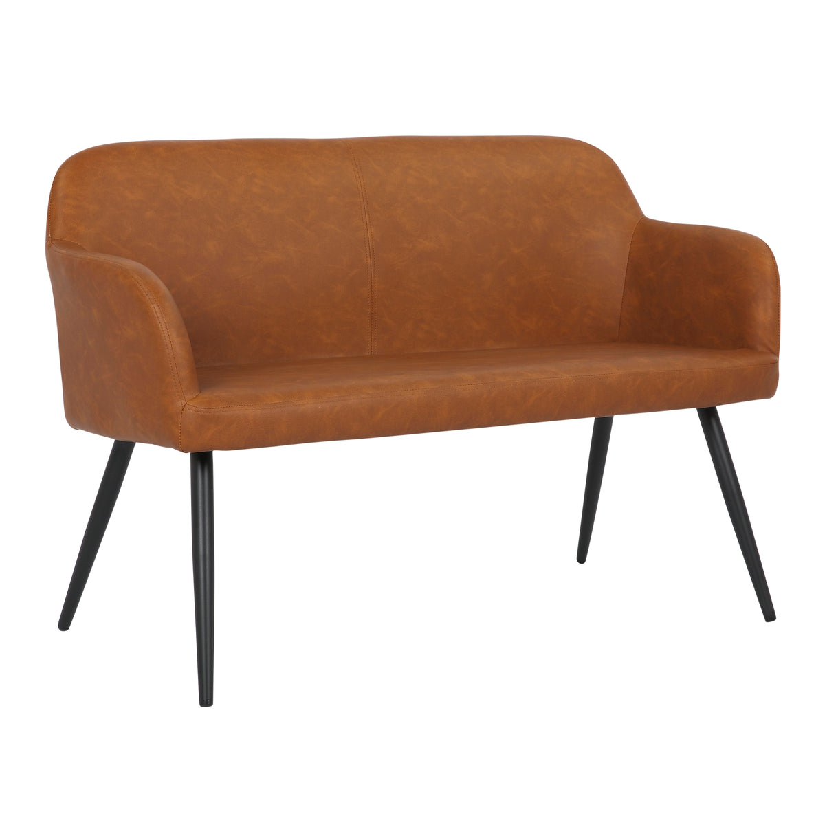 Daniella Industrial High Back Bench in Black Steel and Camel Faux Leather by - Grand Goldman Shop