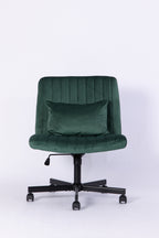 Green Velvet Criss Cross Armless Office Chair with Wheels - Comfortable & Stylish for Home Office, Meditation, and Makeup Use