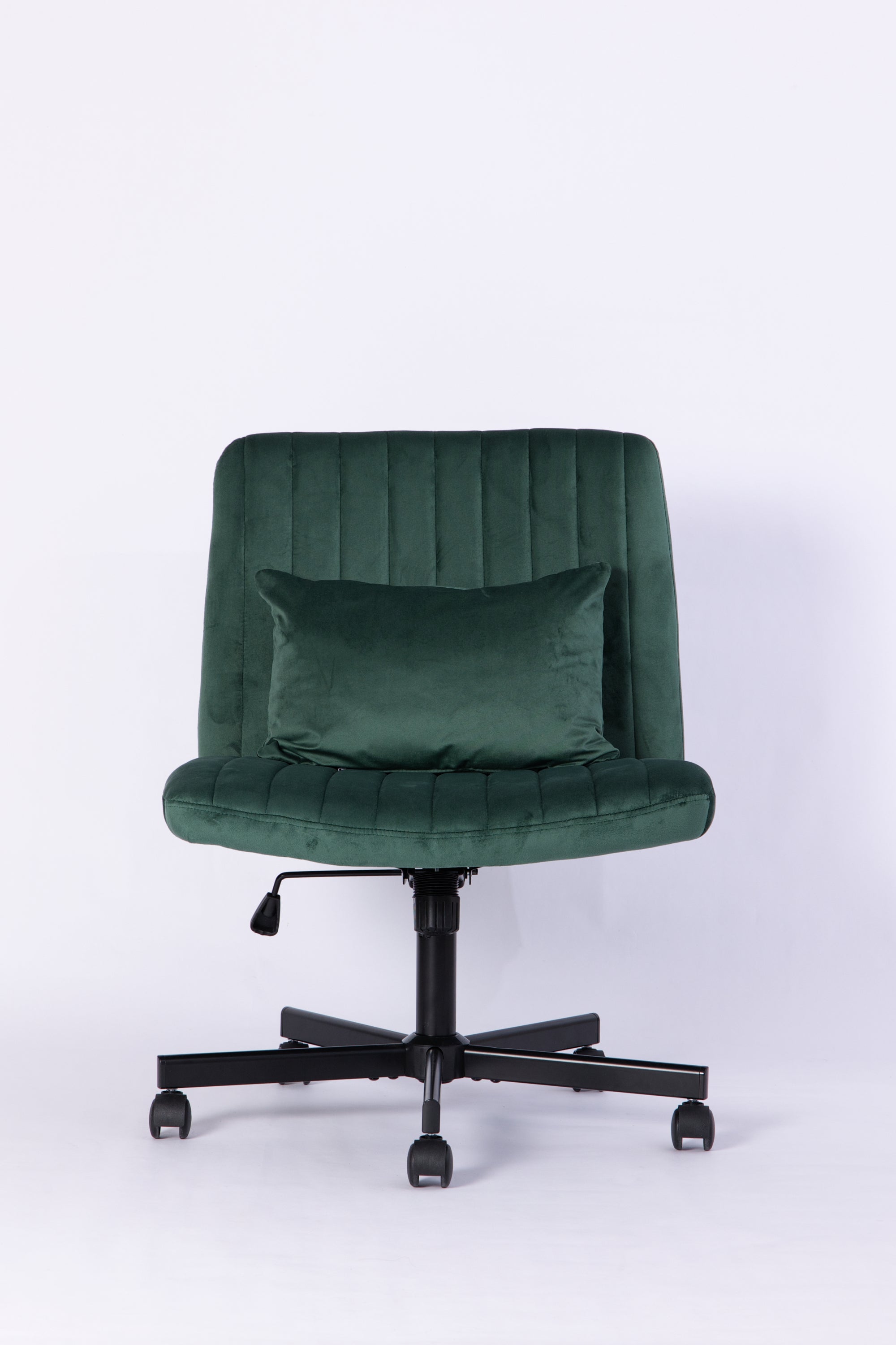 Green Velvet Criss Cross Armless Office Chair with Wheels - Comfortable & Stylish for Home Office, Meditation, and Makeup Use