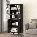 Tempered Glass Door Tall Storage Bookcase with adjustable board, 4 doors MDF painting finished cabinet, Black, Living room Bedroom storage - Grand Goldman Shop