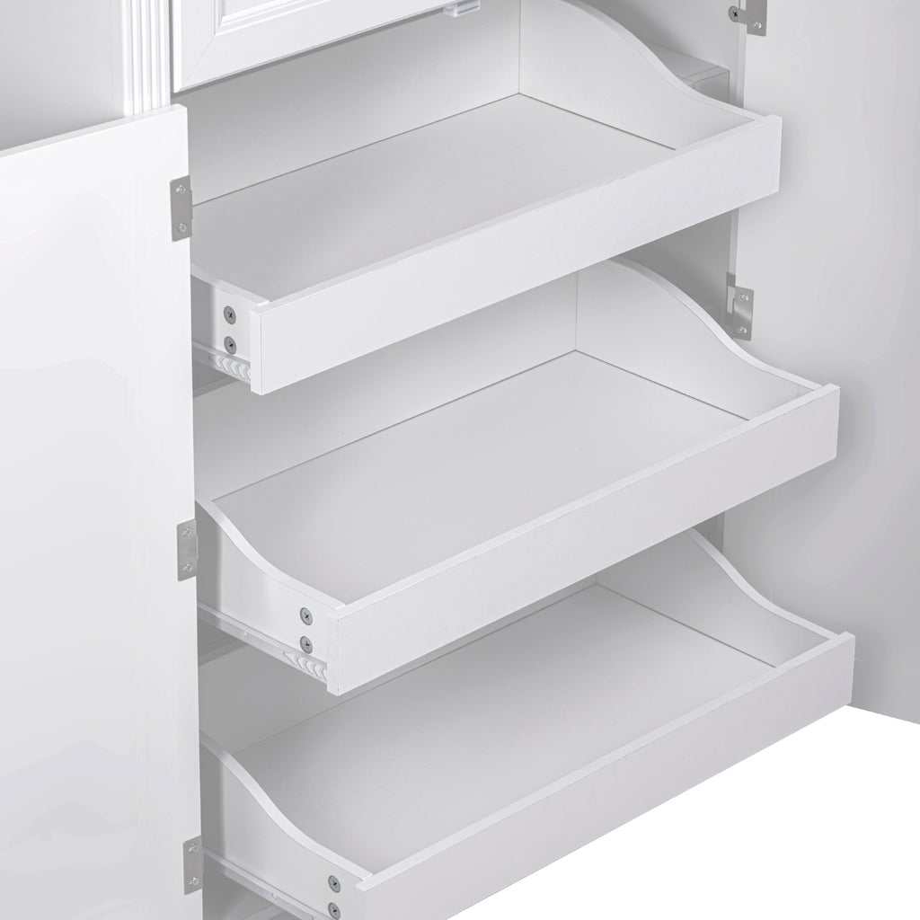K&K 71' Tall Kitchen Pantry Cabinet with 3 Pull Out Cabinet Organizers, Farmhouse Embossed Texture Storage Cabinet with 6 Door Shelves, 2 Drawers, Freestanding Cupboard for Kitchen, Dining Room White - Grand Goldman Shop