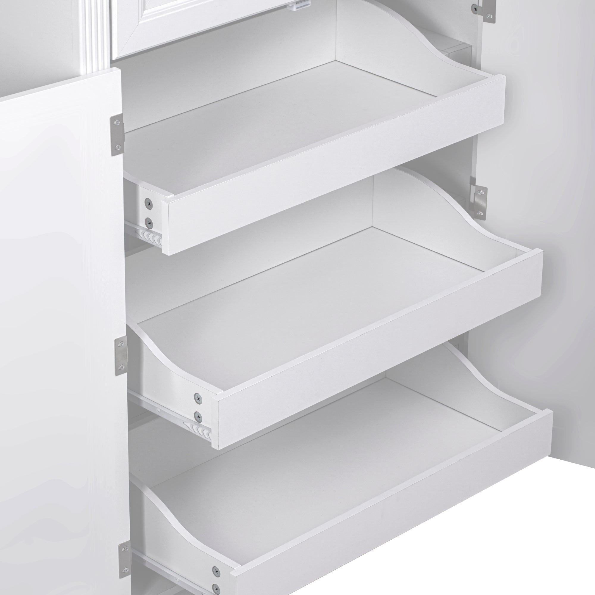 K&K 71' Tall Kitchen Pantry Cabinet with 3 Pull Out Cabinet Organizers, Farmhouse Embossed Texture Storage Cabinet with 6 Door Shelves, 2 Drawers, Freestanding Cupboard for Kitchen, Dining Room White - Grand Goldman Shop