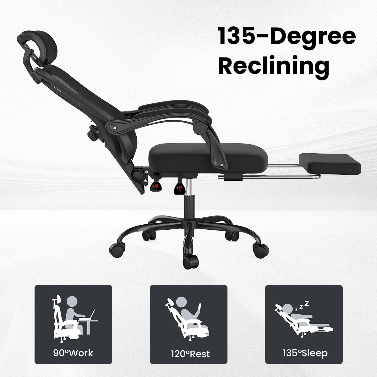 Ergonomic Office Chair with Footrest, Mesh Office Desk Chair with Headrest, High Back Computer Chair with Adjustable Lumbar S