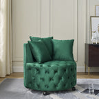 Modern Glam Velvet Upholstered Swivel Chair with Button Tufted Design and Wheels, Green - Grand Goldman Shop
