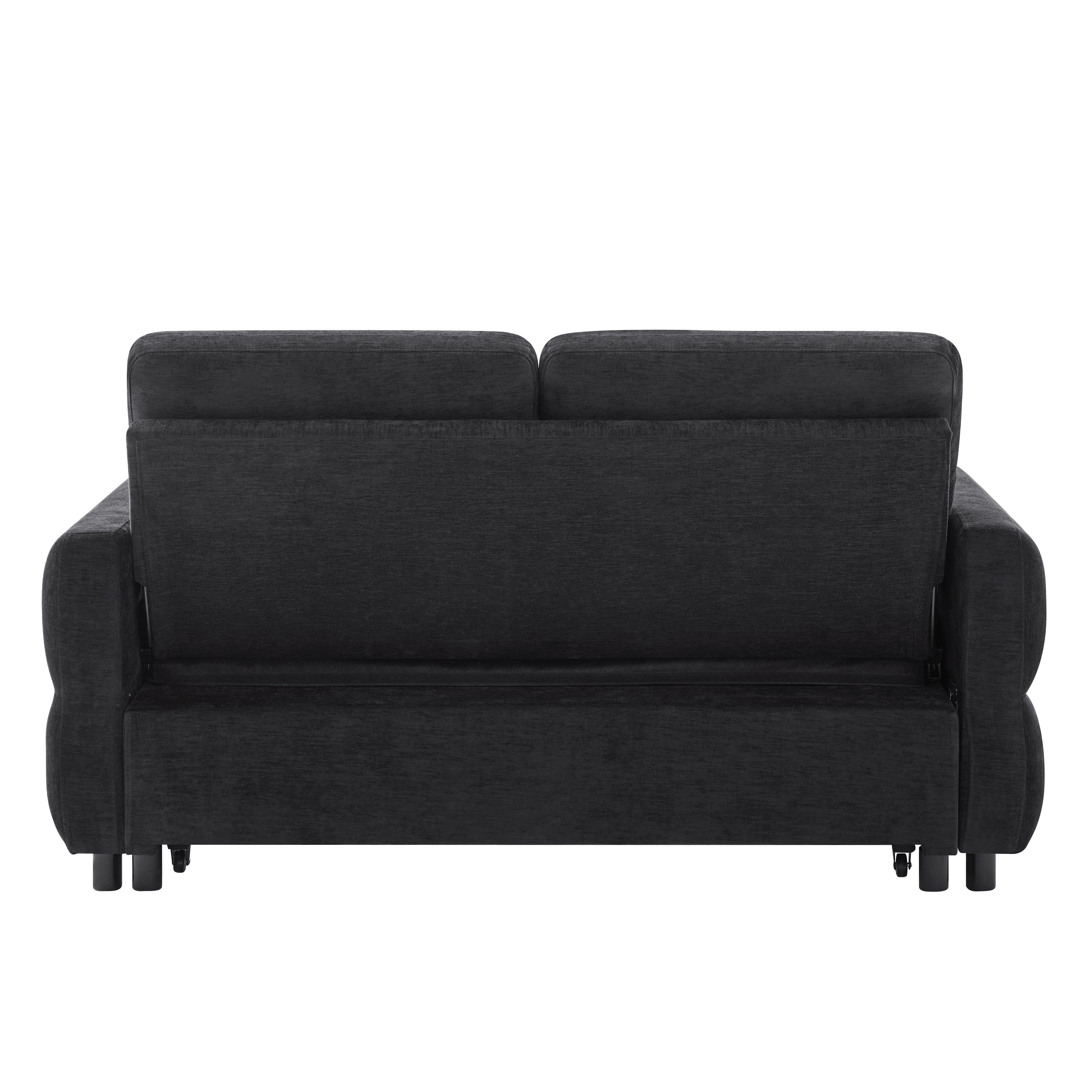 Black Convertible Sofa Bed Loveseat with Adjustable Backrest and USB Ports, 62.75' Chenille Upholstered Couch for Living Room or Small Space - Grand Goldman Shop
