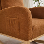 27.2'W Rocking Chair for Nursery, Sherpa Glider Chair with High Back and Side Pocket, Rocking Accent Armchair with Rubber Wood Legs for Living Room/Bedroom.Caramel - Grand Goldman Shop