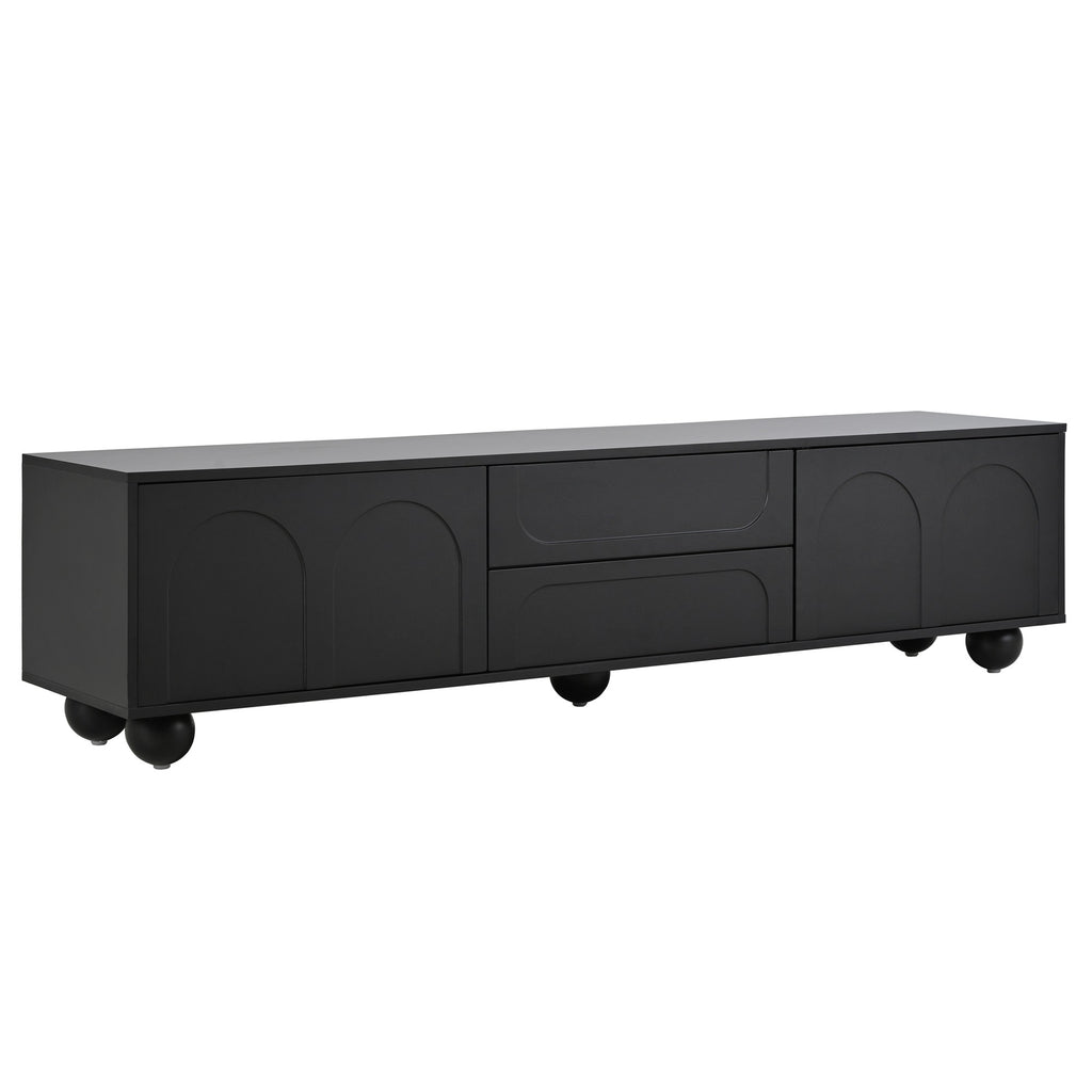 ON-TREND Cream Style TV Stand with Arched Doors & 2 Drawers for TVs up to 75', Minimalist Media Console with Rebound Device, Entertainment Center with 5 Iron Round Legs for Living Room, Bedroom, Black - Grand Goldman Shop