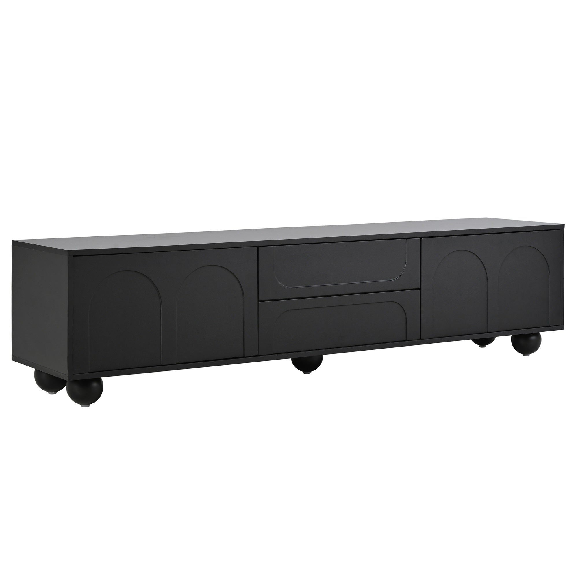 ON-TREND Cream Style TV Stand with Arched Doors & 2 Drawers for TVs up to 75', Minimalist Media Console with Rebound Device, Entertainment Center with 5 Iron Round Legs for Living Room, Bedroom, Black - Grand Goldman Shop