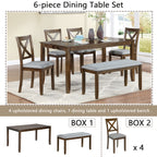 6PCs Kitchen Dining Set, Rectangular Wooden Dining Table with 4 Upholstered Chairs and a Bench, Dining Table Set for 6 People, Living Room, Home Bar and Kitchen, Walnut - Grand Goldman Shop