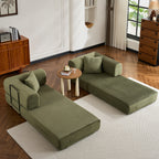 Convertible Sleeper Sofa Bed with Cylindrical Pillow, Corduroy Folding Mattress Couch with Fixed-Shape Frame, Floor Sofa Lounge Couch for Living Room Bedroom (Green) - Grand Goldman Shop